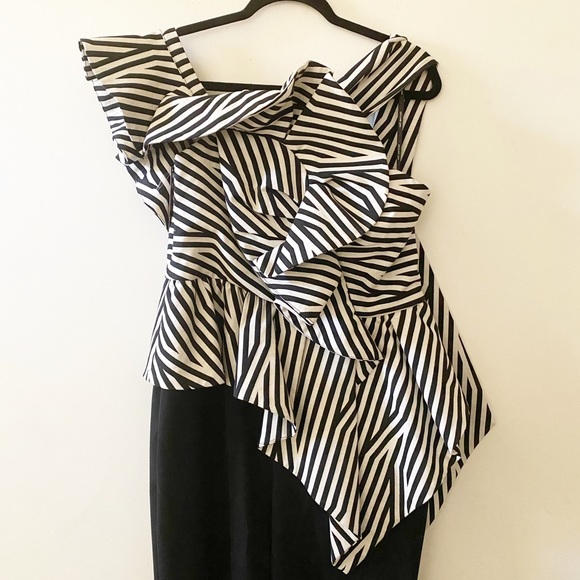 Self-Portrait Asymmetrical Ruffle Striped Jumpsuit - Picture 7 of 11